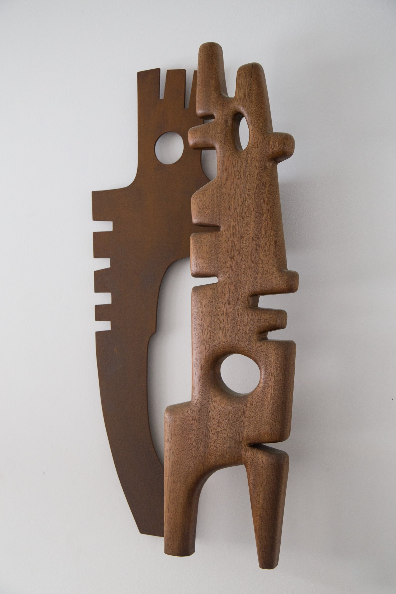 Unknown 1950's sculpture in wood and steel.