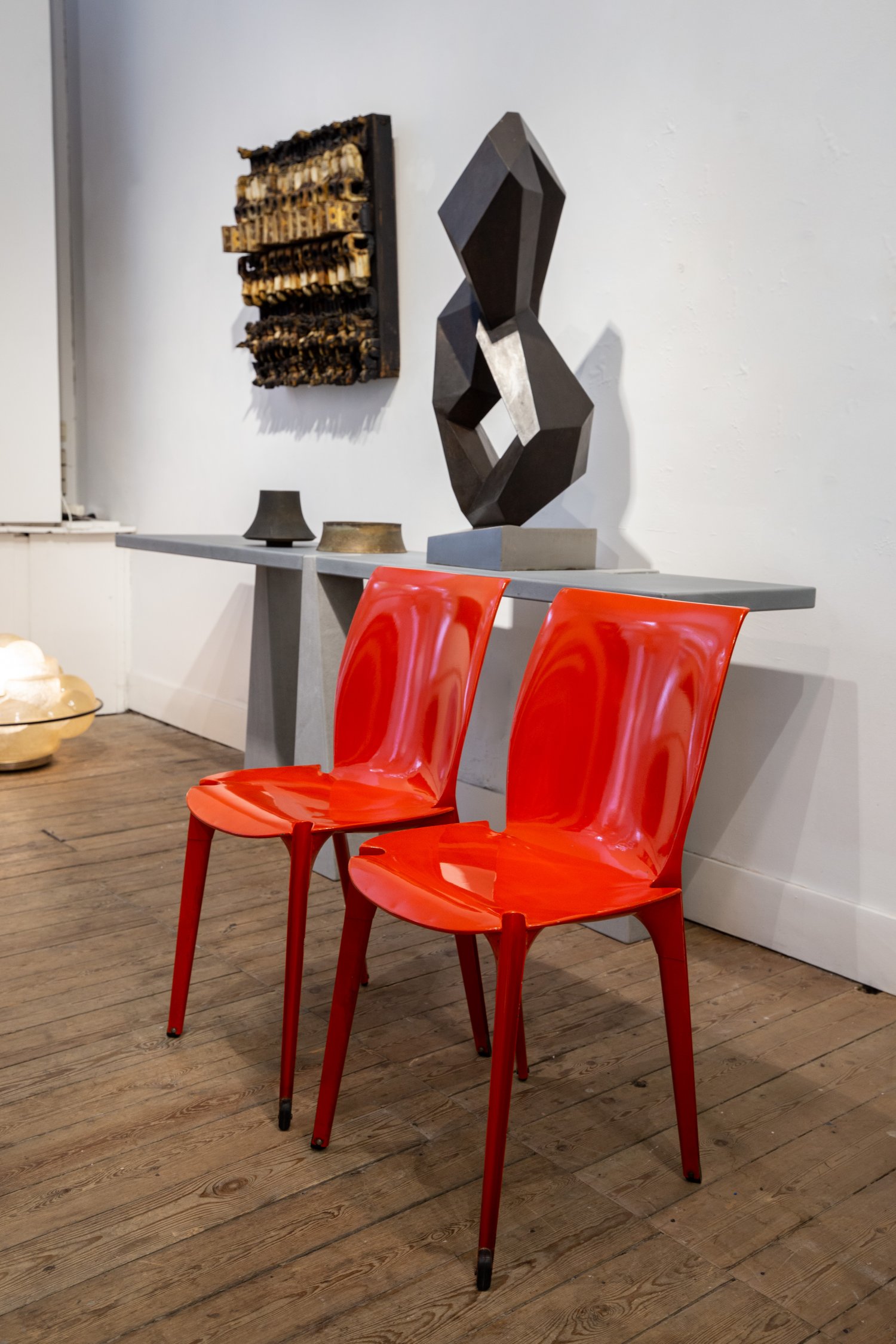 Pair of red 'Lambda' chairs by Marco Zanuso & Richard Sapper